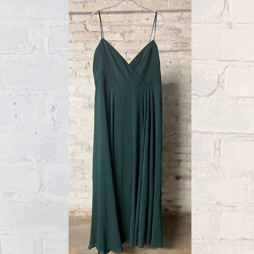 hunter green chiffon spaghetti strap flowy bridesmaid dress [size 20]